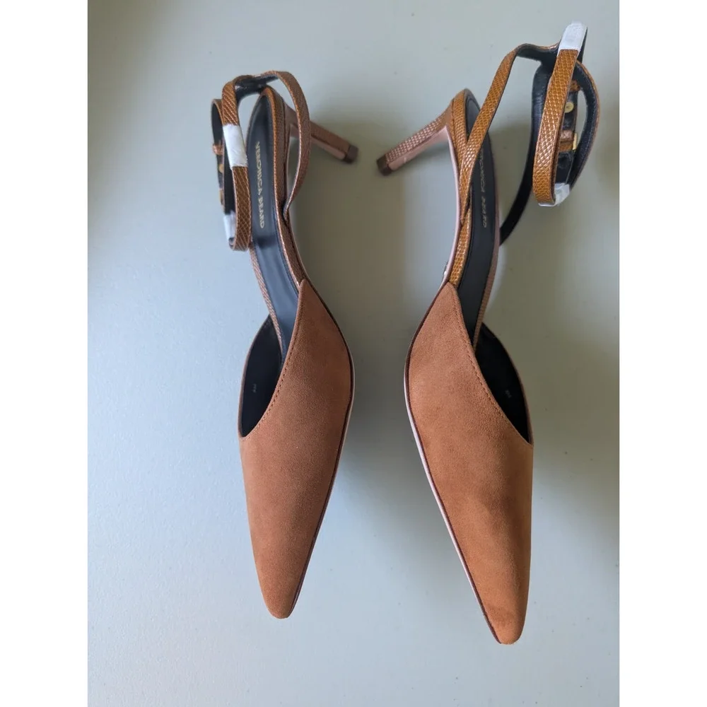 NIB Veronica Beard Colette Pointed-toe Ankle Strap Pump Size US 8M Caramel